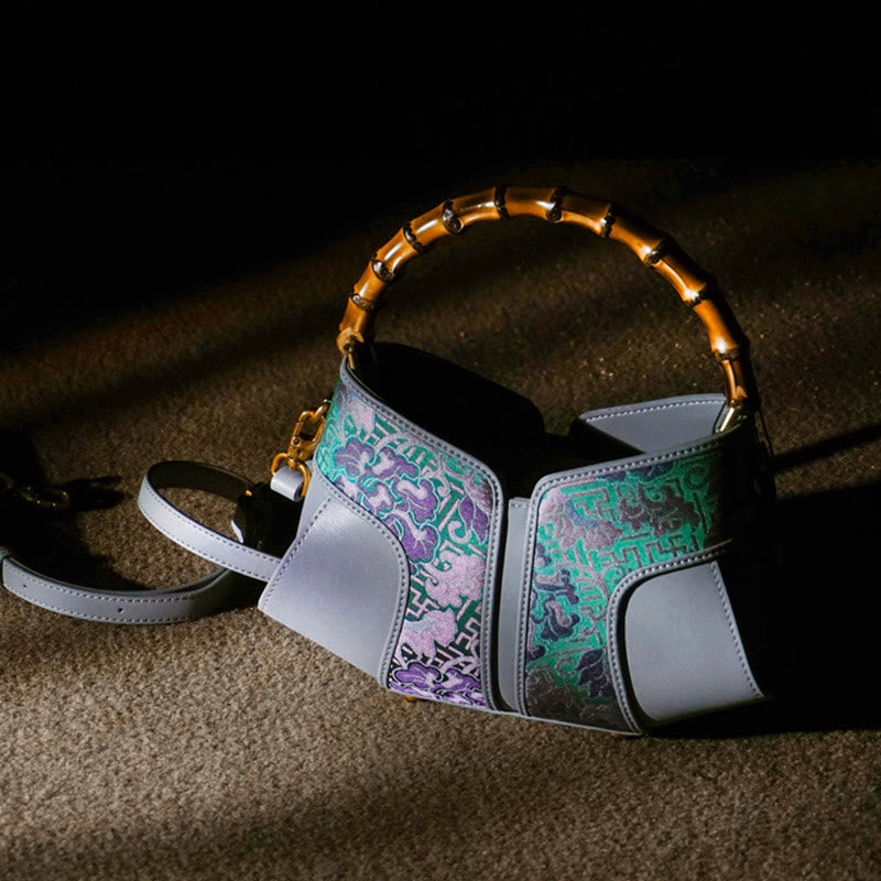 Retro Peony Branches Bamboo Handle Song Brocade Xiangyunsha Silk Crossbody Bag Hangbags - Image 7