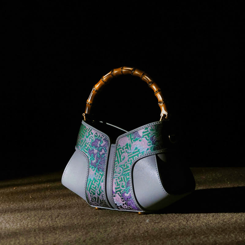 Retro Peony Branches Bamboo Handle Song Brocade Xiangyunsha Silk Crossbody Bag Hangbags - Image 4