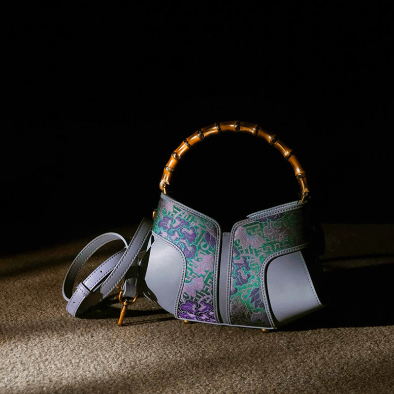 Retro Peony Branches Bamboo Handle Song Brocade Xiangyunsha Silk Crossbody Bag Hangbags - Image 6