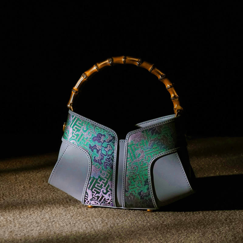 Retro Peony Branches Bamboo Handle Song Brocade Xiangyunsha Silk Crossbody Bag Hangbags - Image 2