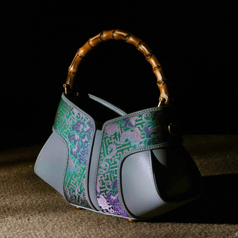 Retro Peony Branches Bamboo Handle Song Brocade Xiangyunsha Silk Crossbody Bag Hangbags - Image 3