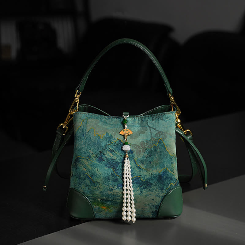 Handmade River Mountain Bead Pearl Tassel Xiangyunsha Silk Crossbody Bag Hangbags - Image 3