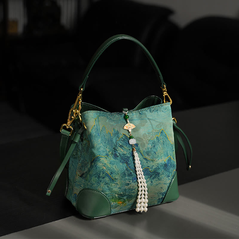 Handmade River Mountain Bead Pearl Tassel Xiangyunsha Silk Crossbody Bag Hangbags - Image 2