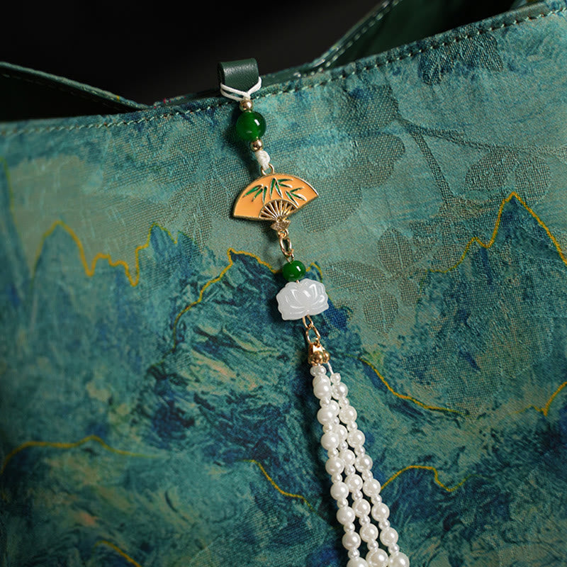 Handmade River Mountain Bead Pearl Tassel Xiangyunsha Silk Crossbody Bag Hangbags - Image 4