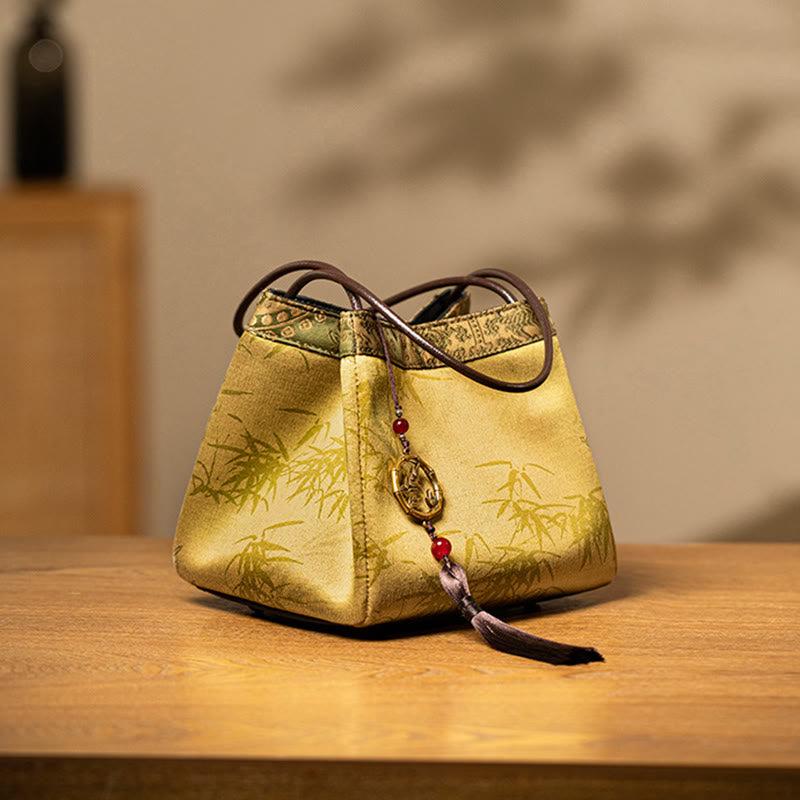 Bamboo Branches Bead Pendant Tassel Xiangyunsha Silk Shoulder Bag Hangbags - Image 2