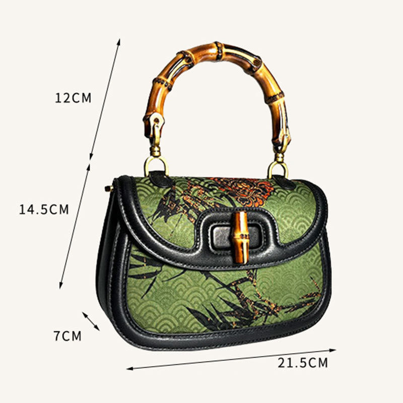 Curve Flower Bamboo Handle Xiangyunsha Silk Crossbody Bag Hangbags - Image 6