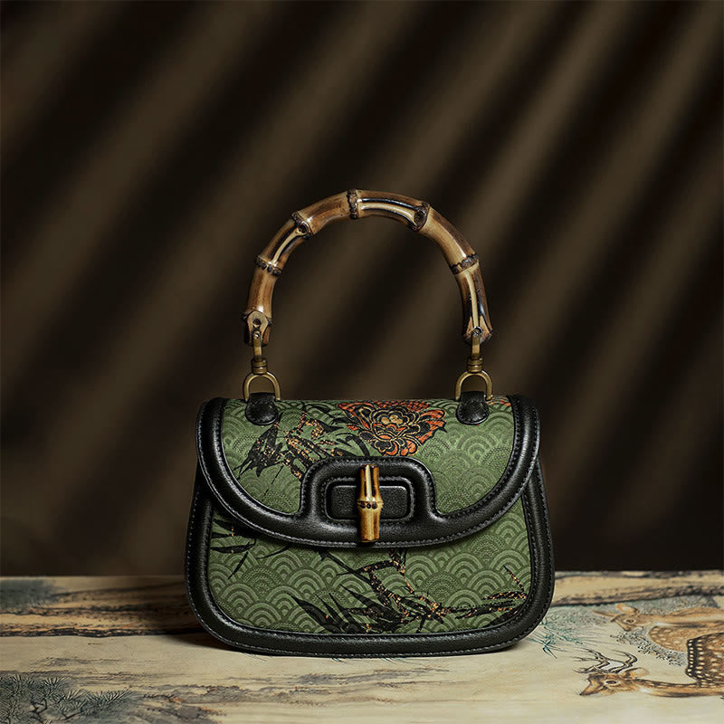 Curve Flower Bamboo Handle Xiangyunsha Silk Crossbody Bag Hangbags - Image 2