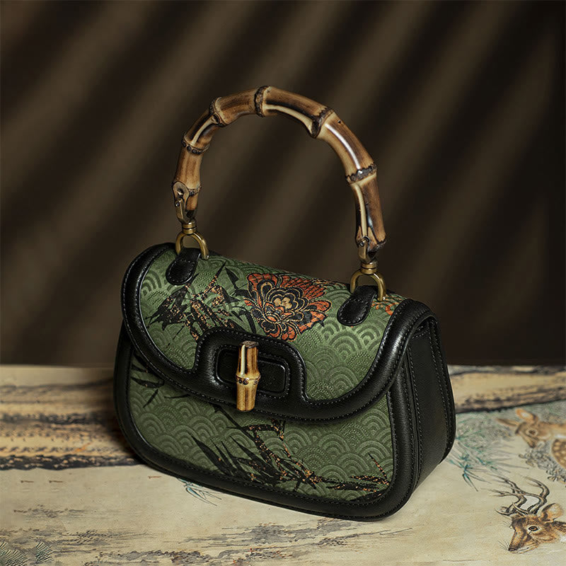 Curve Flower Bamboo Handle Xiangyunsha Silk Crossbody Bag Hangbags - Image 3