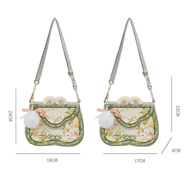Osmanthus Rabbit Embroidery Pearl Chain Furball Tassel Shoulder Bag Crossbody Bag - Image 7