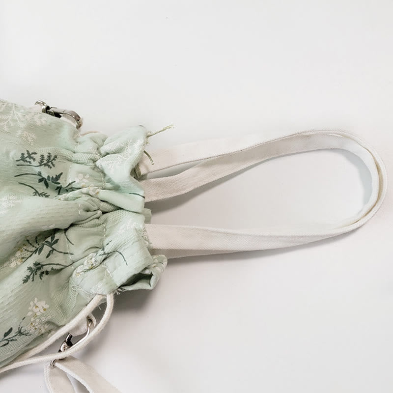 White Flowers Green Leaves Canvas Tote Crossbody Bag Shoulder Bag Handbag - Image 4