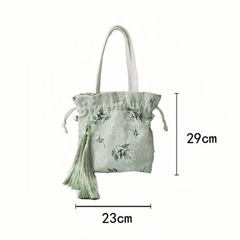 White Flowers Green Leaves Canvas Tote Crossbody Bag Shoulder Bag Handbag - Image 13