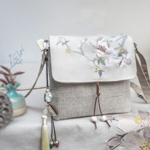 Buddha Stones Handmade Magnolia Embroidered Large Capacity Polyester Canvas Backpack