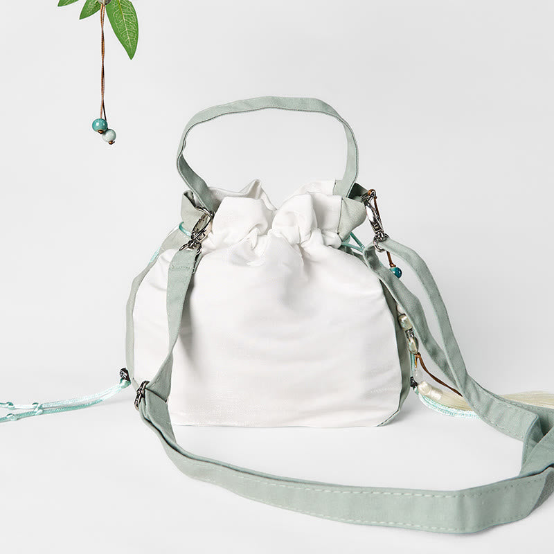 Embroidered Green Pear Blossom Canvas Tote Crossbody Bag Shoulder Bag Handbag - Image 4