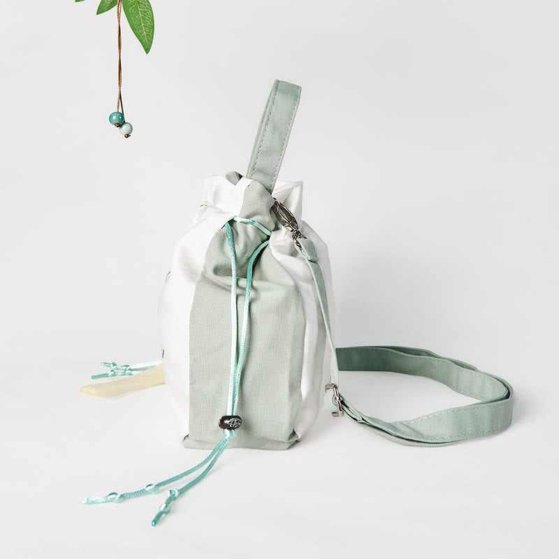Embroidered Green Pear Blossom Canvas Tote Crossbody Bag Shoulder Bag Handbag - Image 7