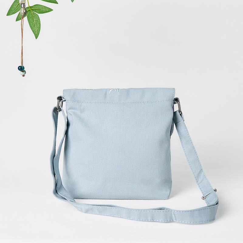 Plain Embroidered LightBlue Epiphyllum Cotton Linen Crossbody Bag Shoulder Bag - Image 3