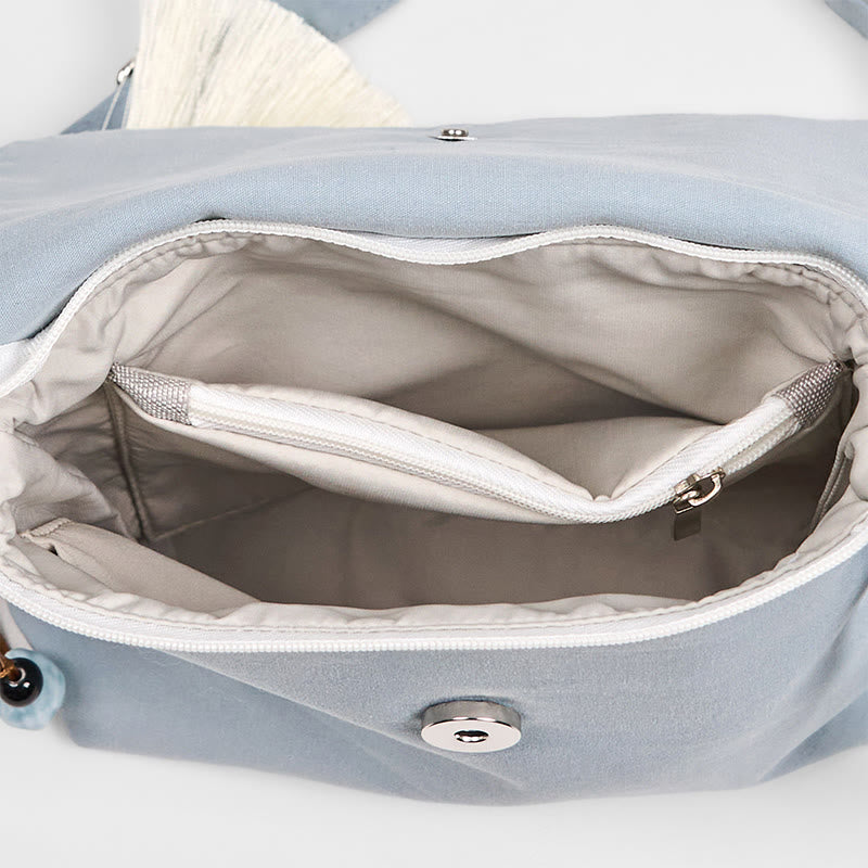 Plain Embroidered LightBlue Epiphyllum Cotton Linen Crossbody Bag Shoulder Bag - Image 6