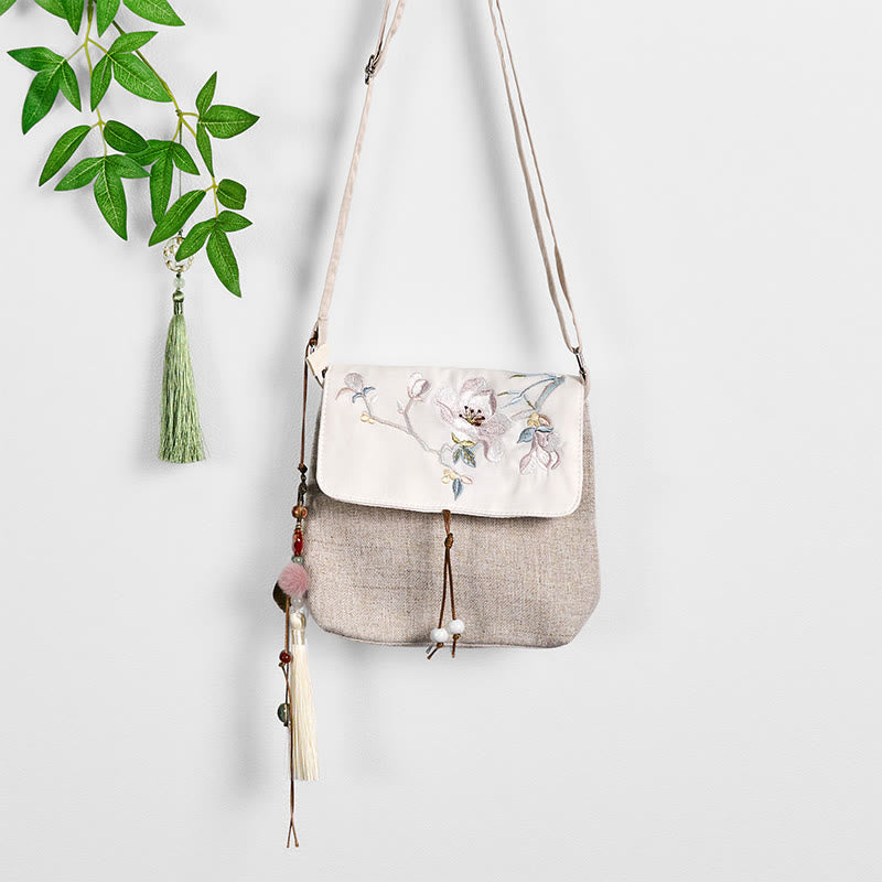 Handmade Magnolia Embroidered Large Capacity Polyester Canvas Backpack - Image 8