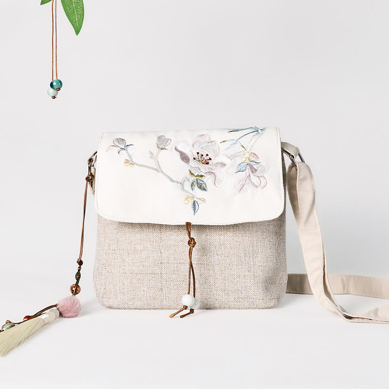 Handmade Magnolia Embroidered Large Capacity Polyester Canvas Backpack - Image 2