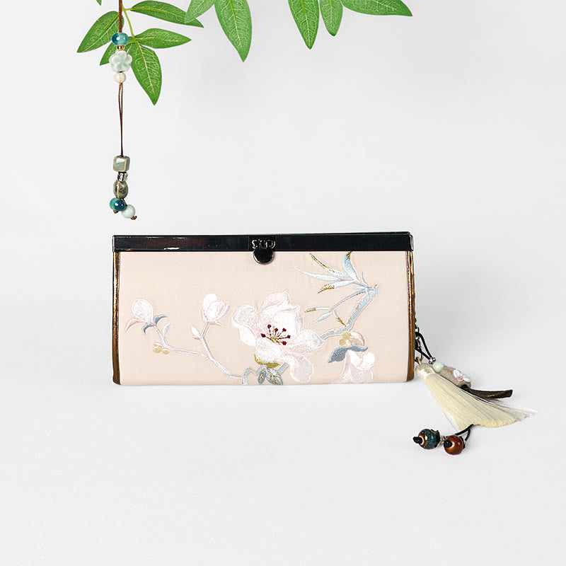 Magnolia Flower Double-sided Embroidery Large Capacity Cash Holder Wallet Shopping Purse - Image 3