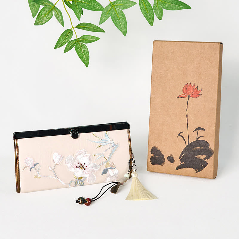 Magnolia Flower Double-sided Embroidery Large Capacity Cash Holder Wallet Shopping Purse - Image 5