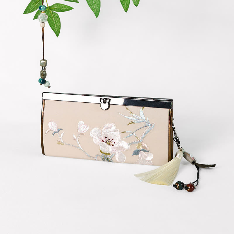 Magnolia Flower Double-sided Embroidery Large Capacity Cash Holder Wallet Shopping Purse - Image 4