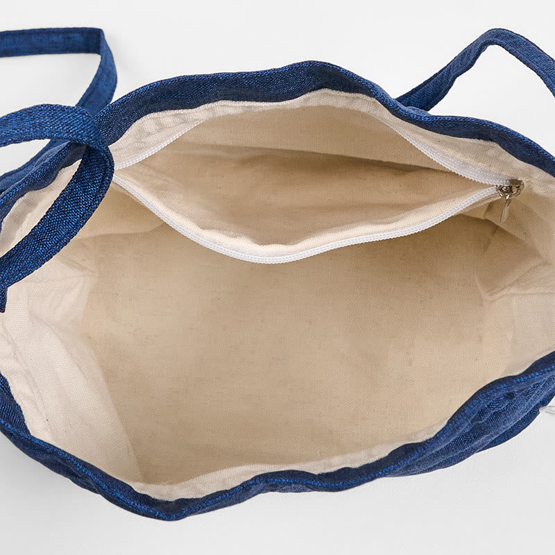 Embroidered Navy Blue Crane Cotton Linen Crossbody Bag Shoulder Bag - Image 6