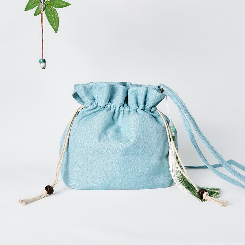 Embroidered Green Bamboo Cotton Linen Crossbody Bag Shoulder Bag - Image 2