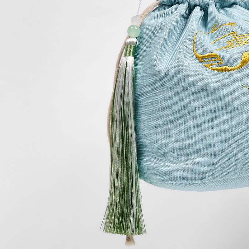 Embroidered Green Bamboo Cotton Linen Crossbody Bag Shoulder Bag - Image 6