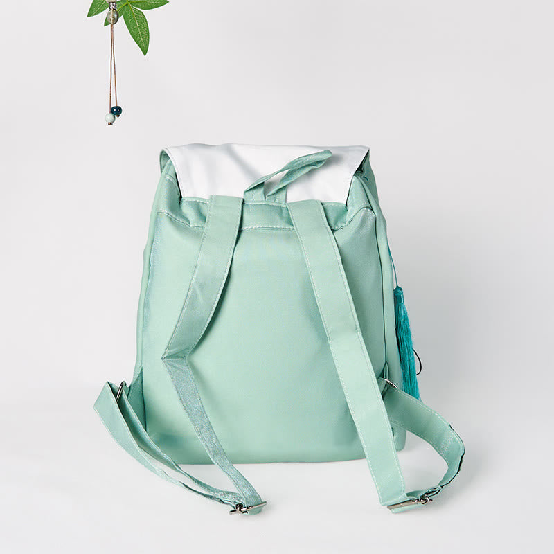 Handmade Green Peony Flowers Embroidered Large Capacity Canvas Backpack - Image 2