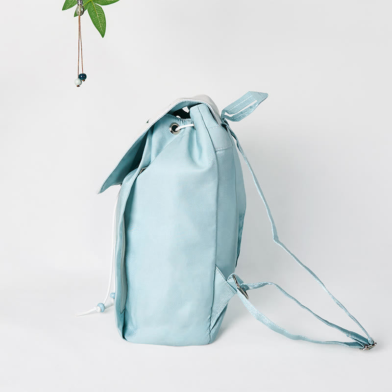Handmade Blue Epiphyllum Embroidered Large Capacity Canvas Backpack - Image 6