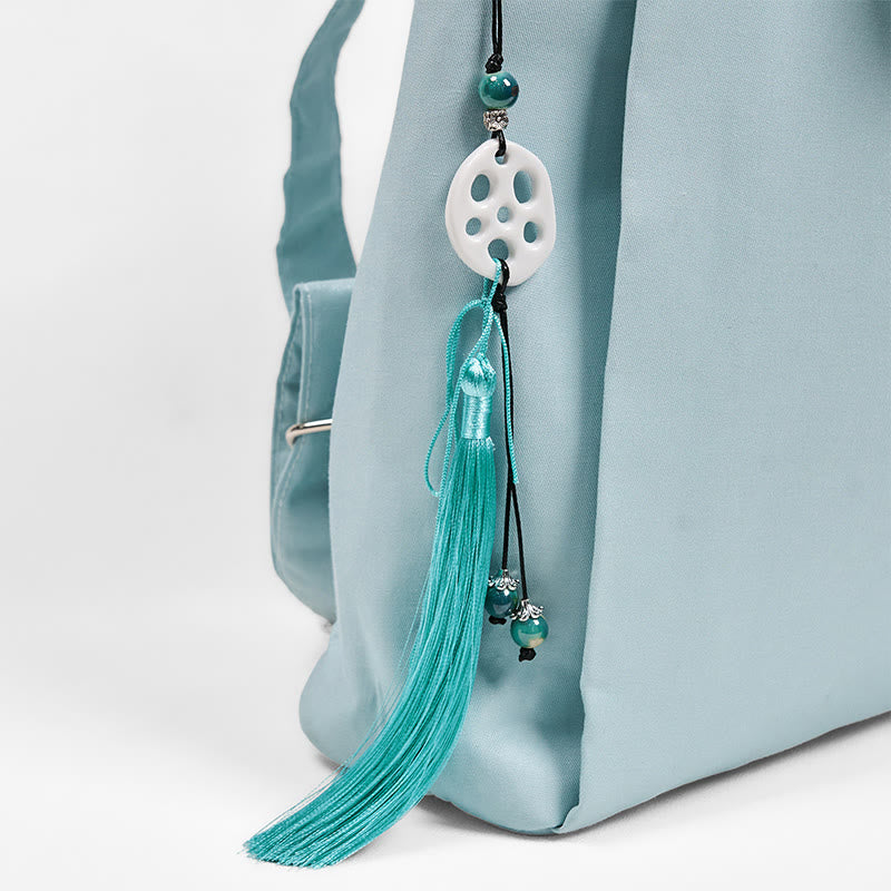 Handmade Blue Epiphyllum Embroidered Large Capacity Canvas Backpack - Image 7
