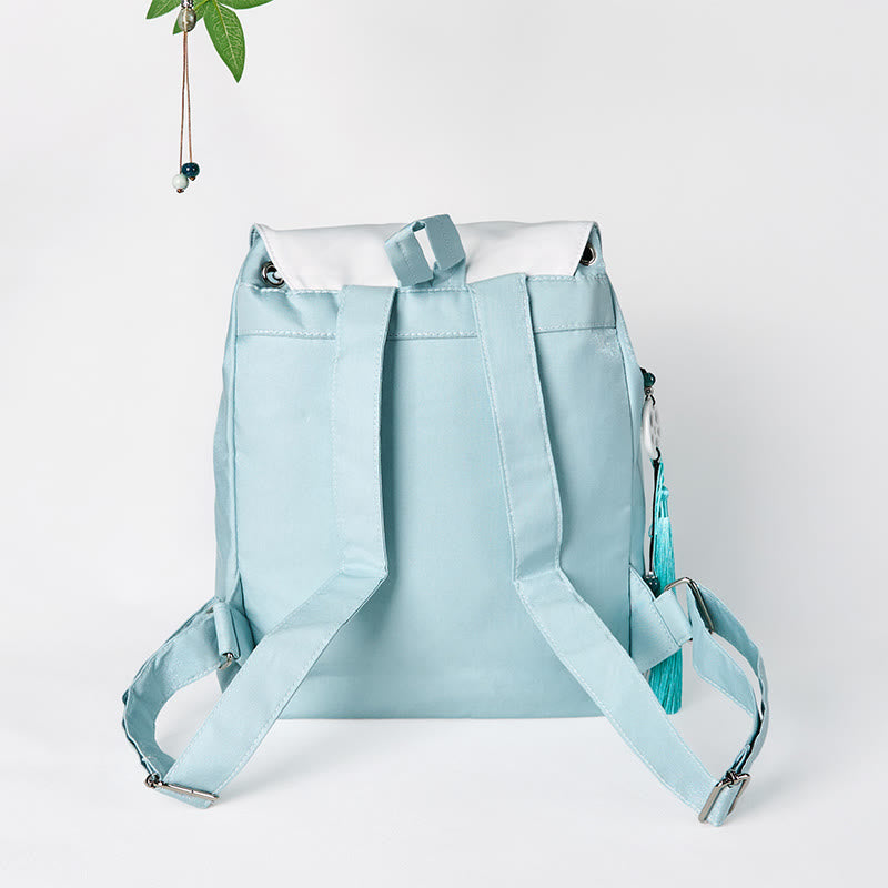 Handmade Blue Epiphyllum Embroidered Large Capacity Canvas Backpack - Image 2
