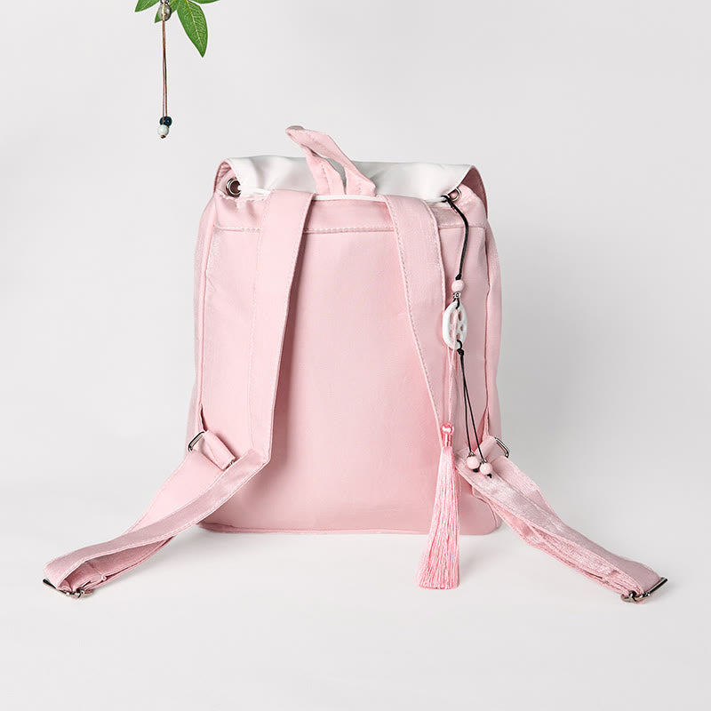 Handmade Pink Peony Flowers Embroidered Large Capacity Canvas Backpack - Image 2