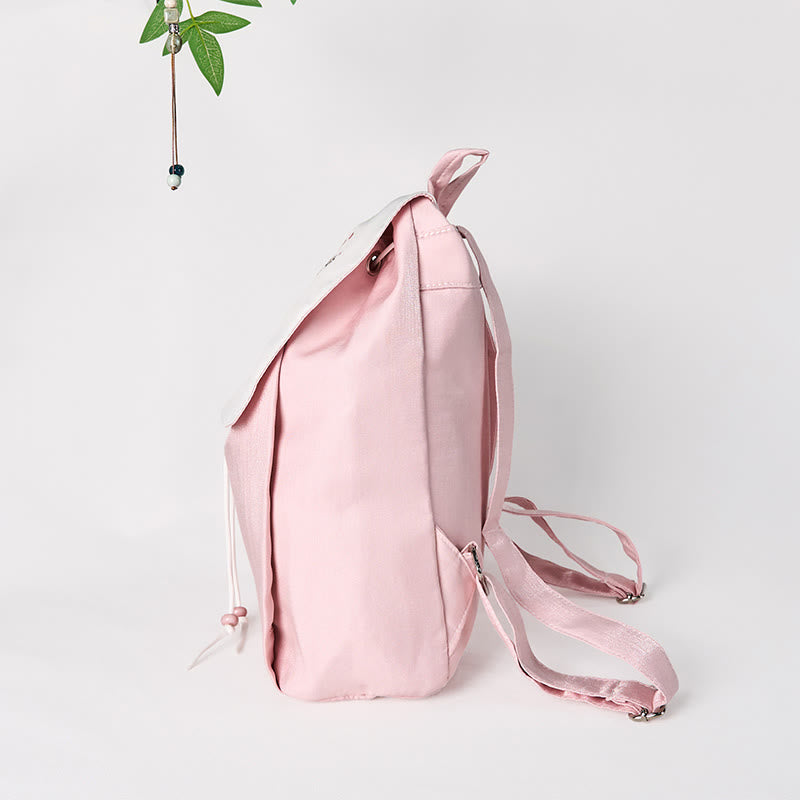 Handmade Pink Peony Flowers Embroidered Large Capacity Canvas Backpack - Image 4