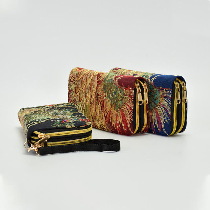 Peacock Double-sided Embroidery Cash Holder Wallet Shopping Purse - Image 6