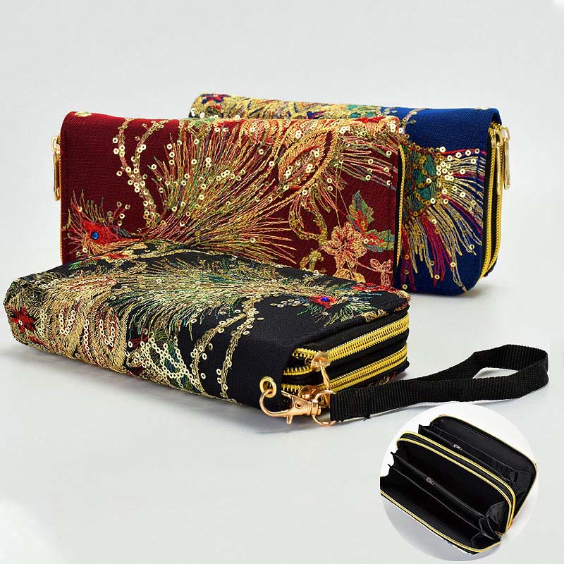Peacock Double-sided Embroidery Cash Holder Wallet Shopping Purse - Image 2