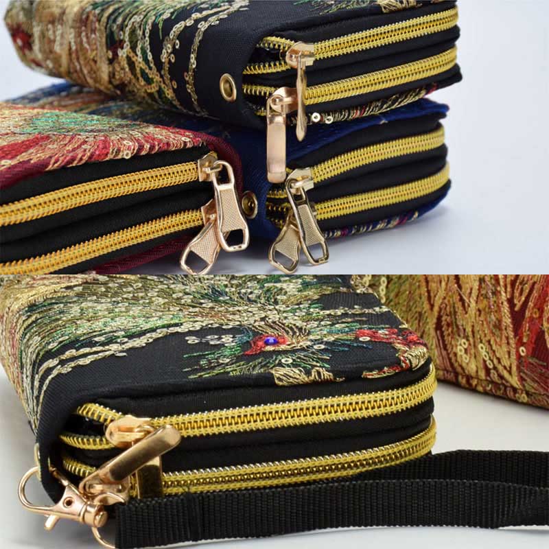 Peacock Double-sided Embroidery Cash Holder Wallet Shopping Purse - Image 12