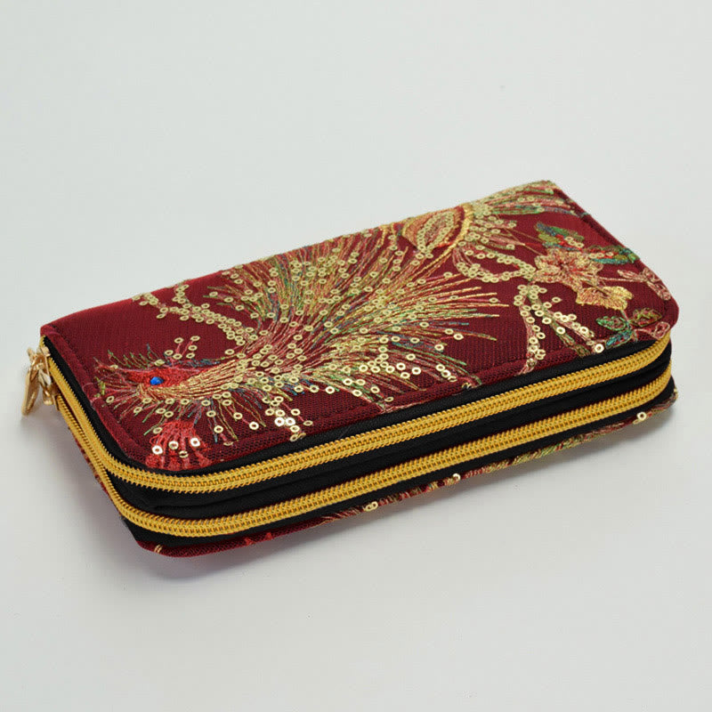 Peacock Double-sided Embroidery Cash Holder Wallet Shopping Purse - Image 9