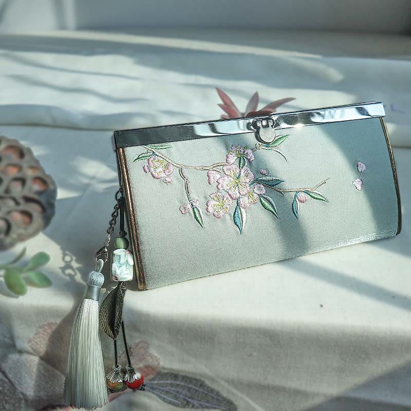 Flower Plum Peach Blossom Bamboo Double-sided Embroidery Large Capacity Cash Holder Wallet Shopping Purse - Image 9