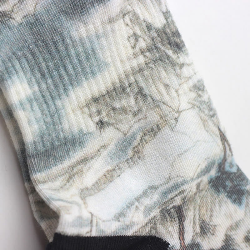 Chinese Ink Painting Landscape Pattern Micro Crew Three Pairs Men Women Unisex Socks - Image 4