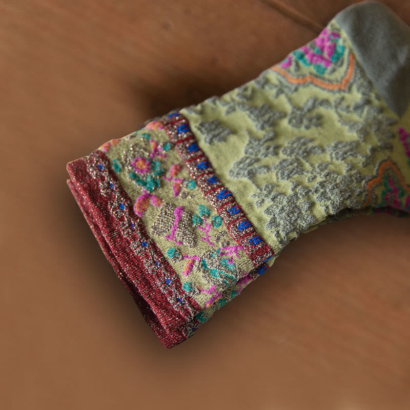 Retro Embossed Floral Pattern Micro Crew Women Cotton Socks - Image 3