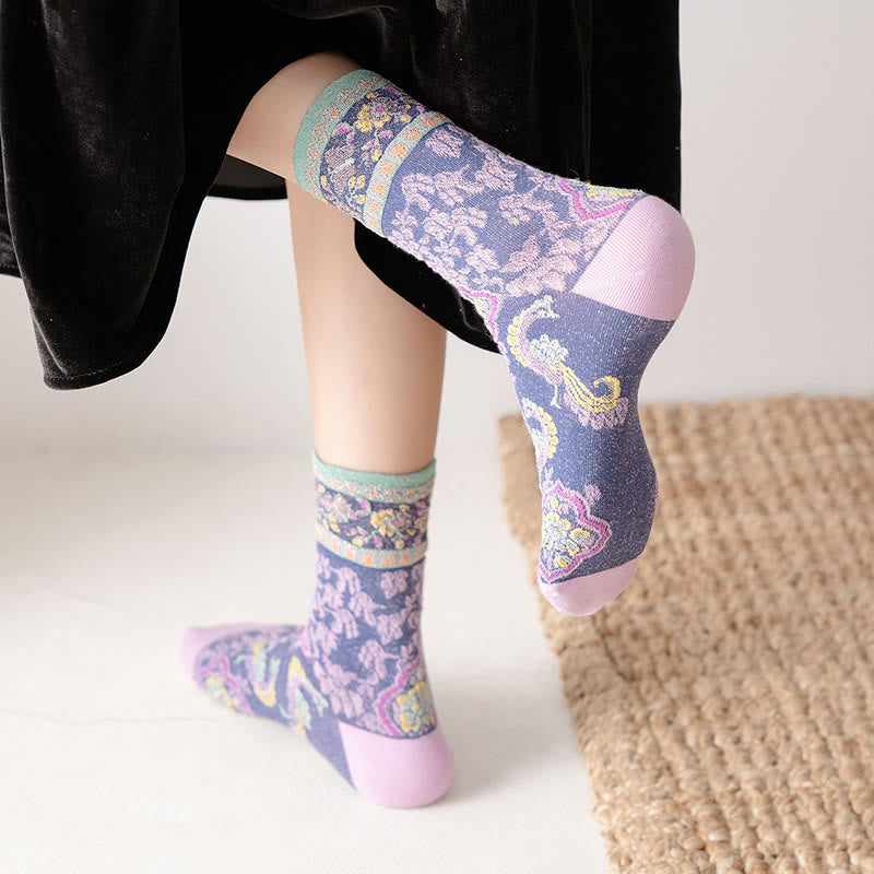Retro Embossed Floral Pattern Micro Crew Women Cotton Socks - Image 14
