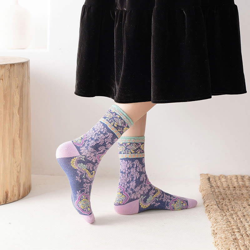 Retro Embossed Floral Pattern Micro Crew Women Cotton Socks - Image 13