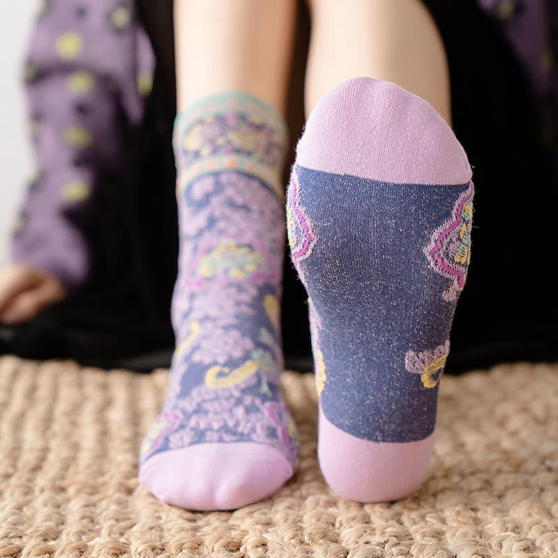 Retro Embossed Floral Pattern Micro Crew Women Cotton Socks - Image 16