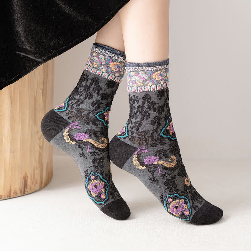 Retro Embossed Floral Pattern Micro Crew Women Cotton Socks - Image 7