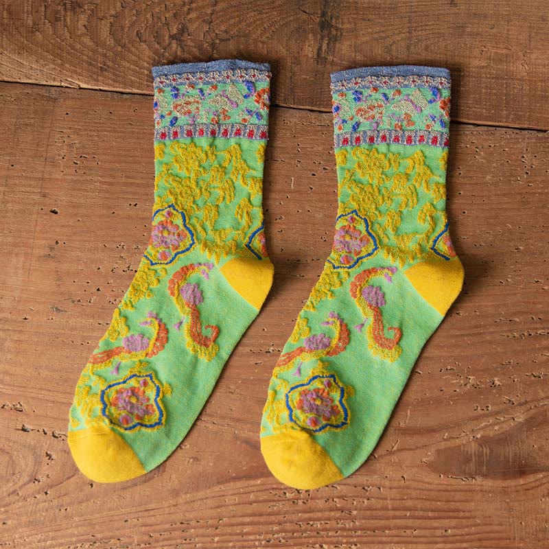 Retro Embossed Floral Pattern Micro Crew Women Cotton Socks - Image 17