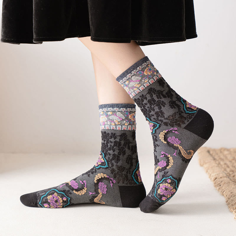 Retro Embossed Floral Pattern Micro Crew Women Cotton Socks - Image 6
