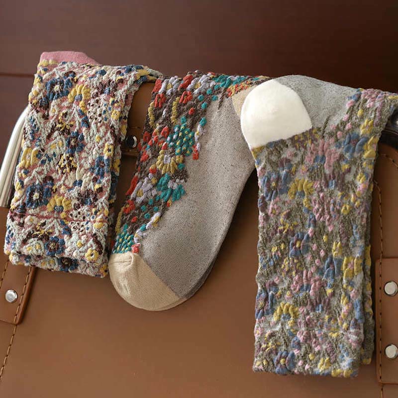 Ethnic Textured Floral Pattern Women's Micro Crew Cotton Socks - Image 20