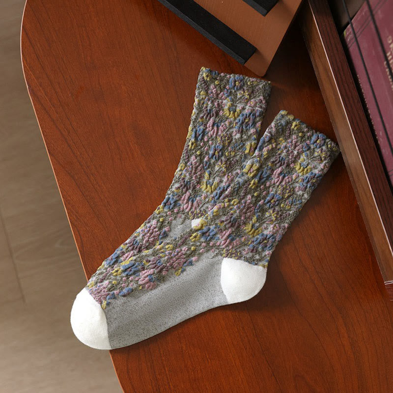Ethnic Textured Floral Pattern Women's Micro Crew Cotton Socks - Image 11