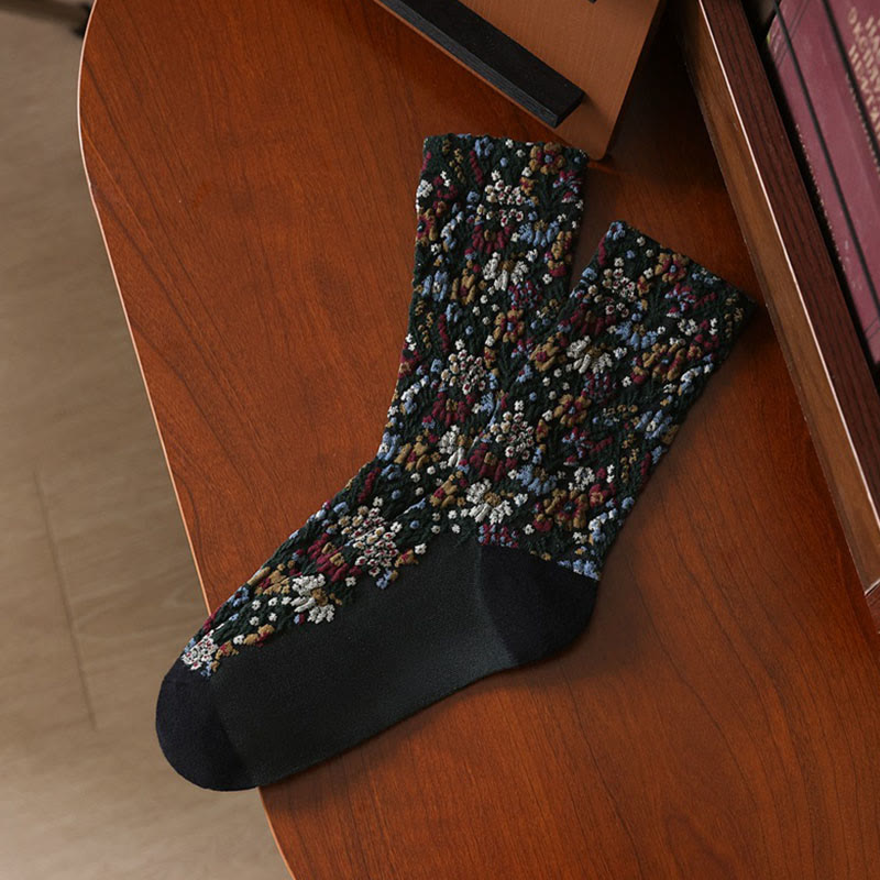 Ethnic Textured Floral Pattern Women's Micro Crew Cotton Socks - Image 6